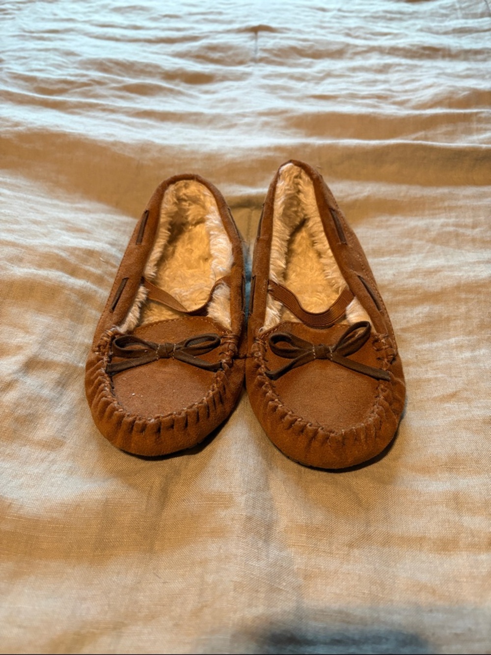 Kids Brown Faux-Suede Lined Moccasin Slippers